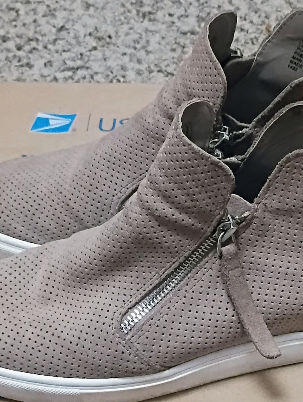 Steve Madden Taupe Perforated Zip Ankle Booties